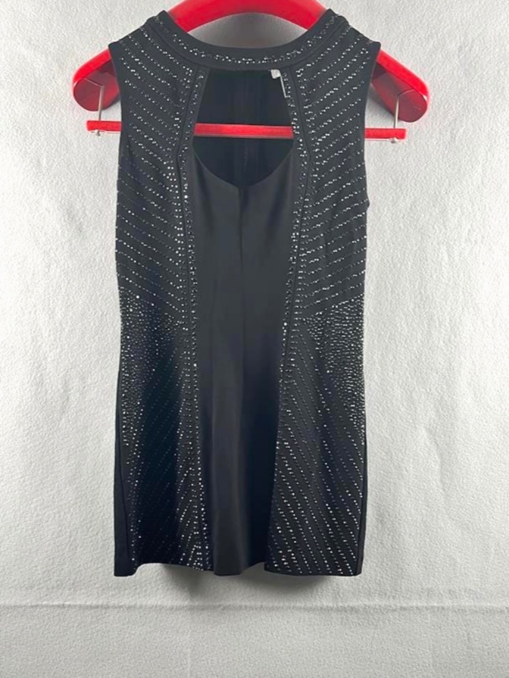 Cache Black Sleeveless Rhinestone Studded Bodycon Cutout Dress Small Y2K